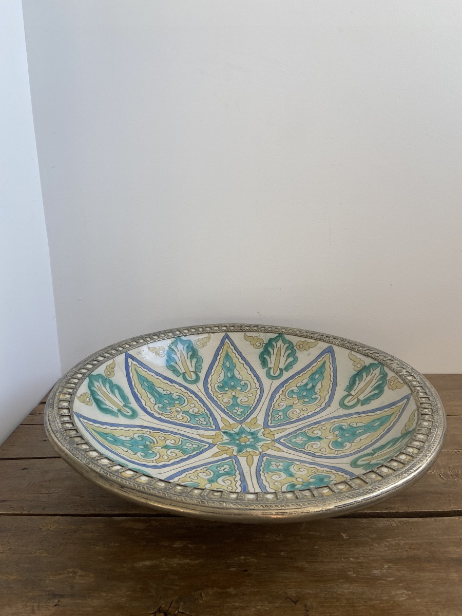 Plat Ghotar Faïence Fès Maroc Fer-blanc 51cm