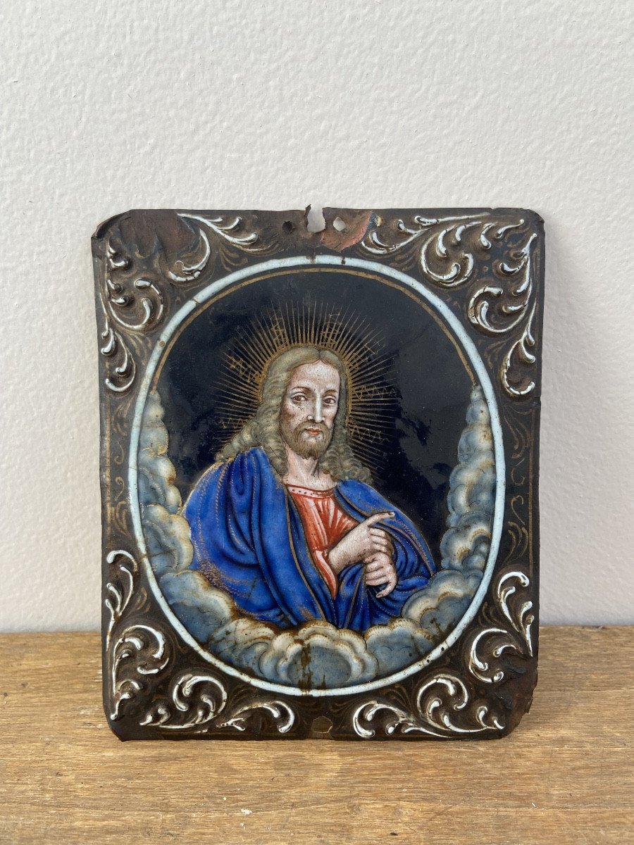 Nicolas I Laudin (1628-1698) : Christ bénissant émail De Limoges XVIIème-photo-2
