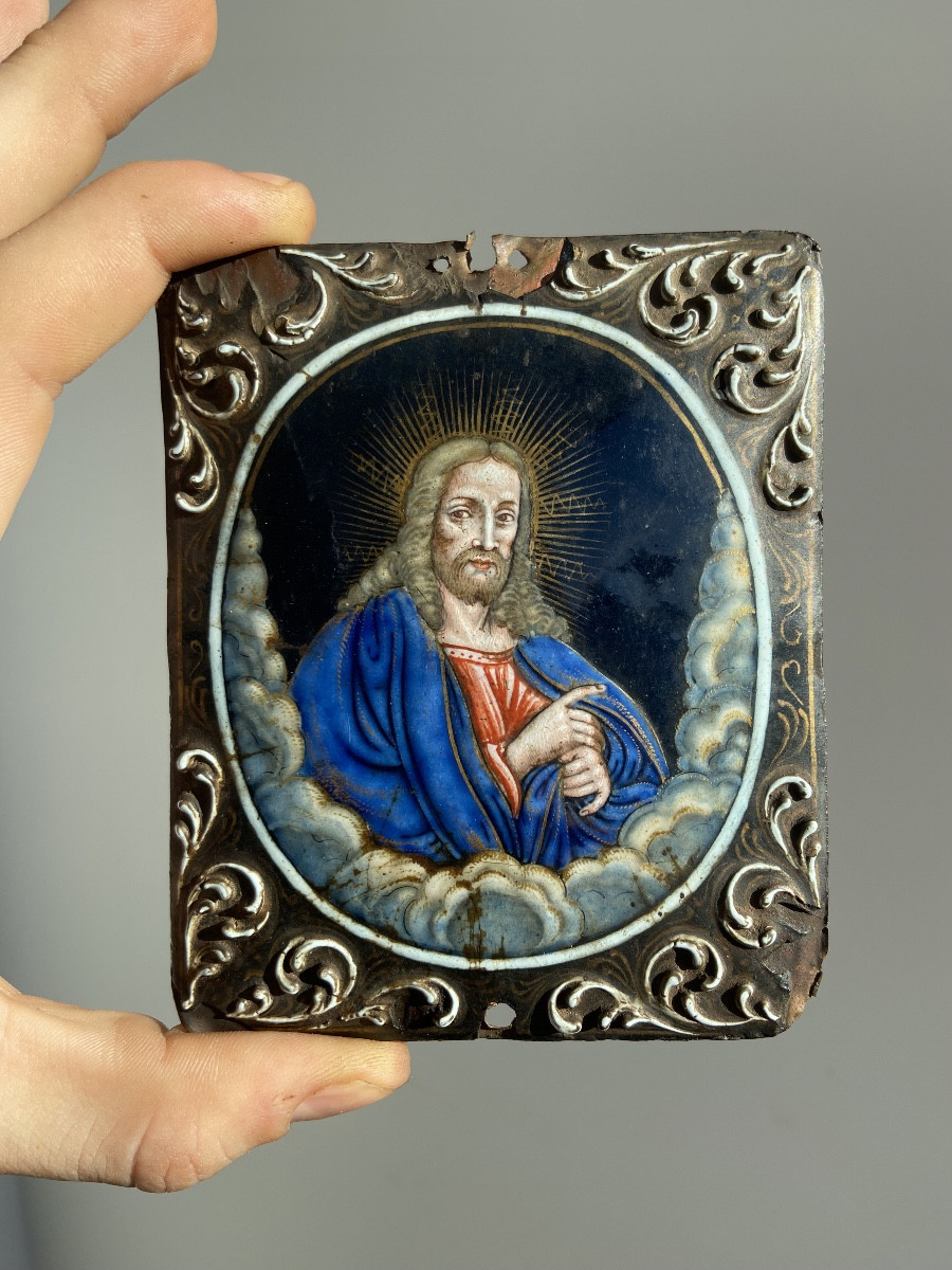 Nicolas I Laudin (1628-1698) : Christ bénissant émail De Limoges XVIIème-photo-1