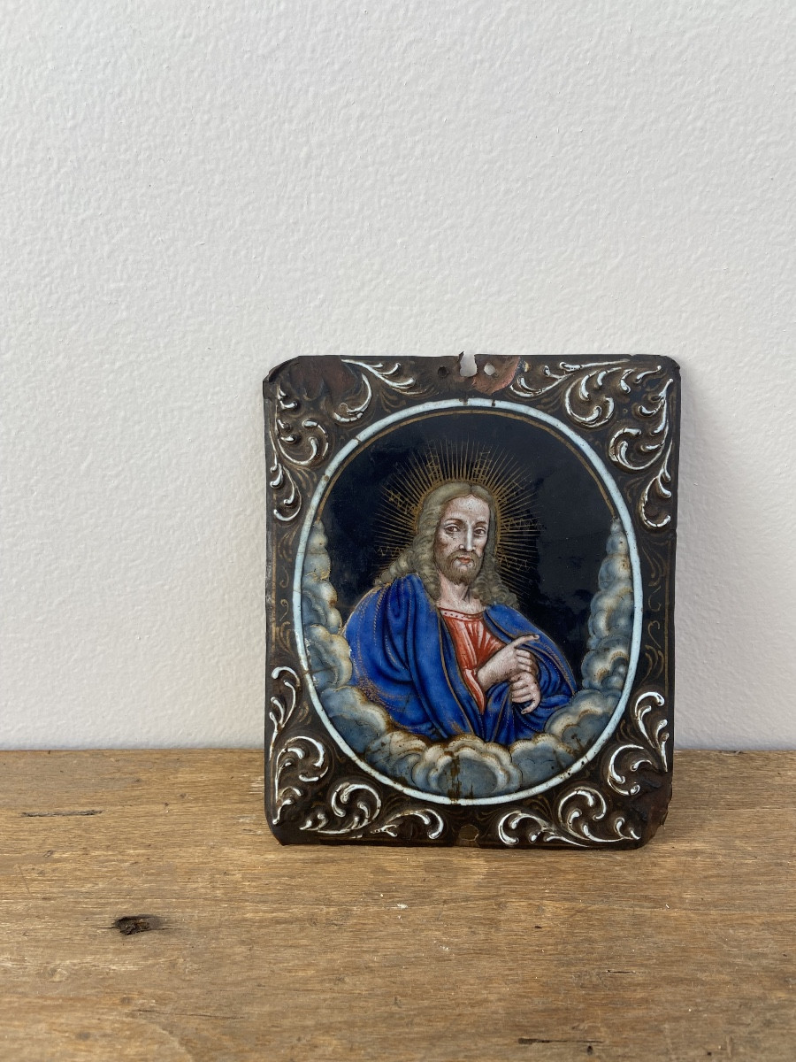 Nicolas I Laudin (1628-1698) : Christ bénissant émail De Limoges XVIIème