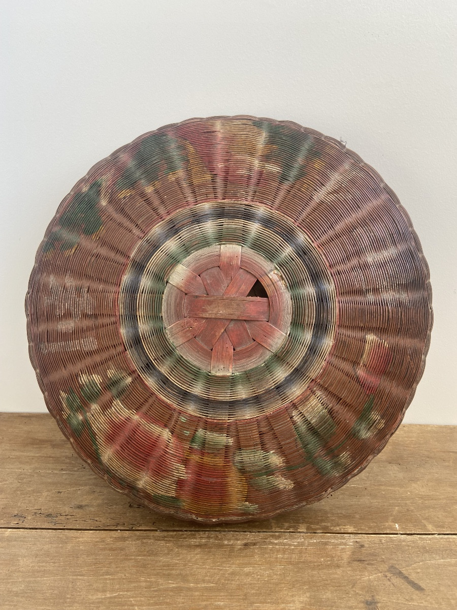 China: Bakul Siah Red Polychrome Lacquered Woven Bamboo And Wicker Wedding Basket-photo-3