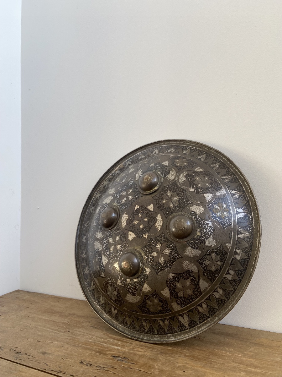 Persia Kadjar: Damascened Steel Rondache Shield, Fish Decor