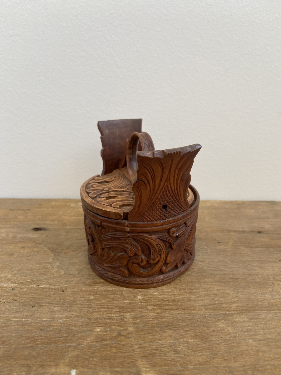 Art Populaire Scandinave Norvège: Boîte Circulaire Sculpté Rinceaux D’acanthe-photo-3
