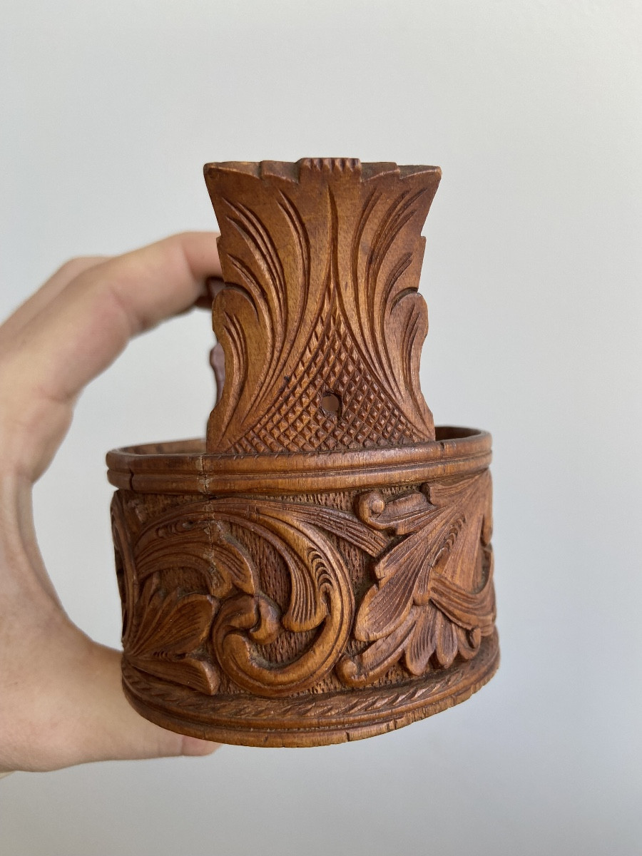 Art Populaire Scandinave Norvège: Boîte Circulaire Sculpté Rinceaux D’acanthe-photo-4