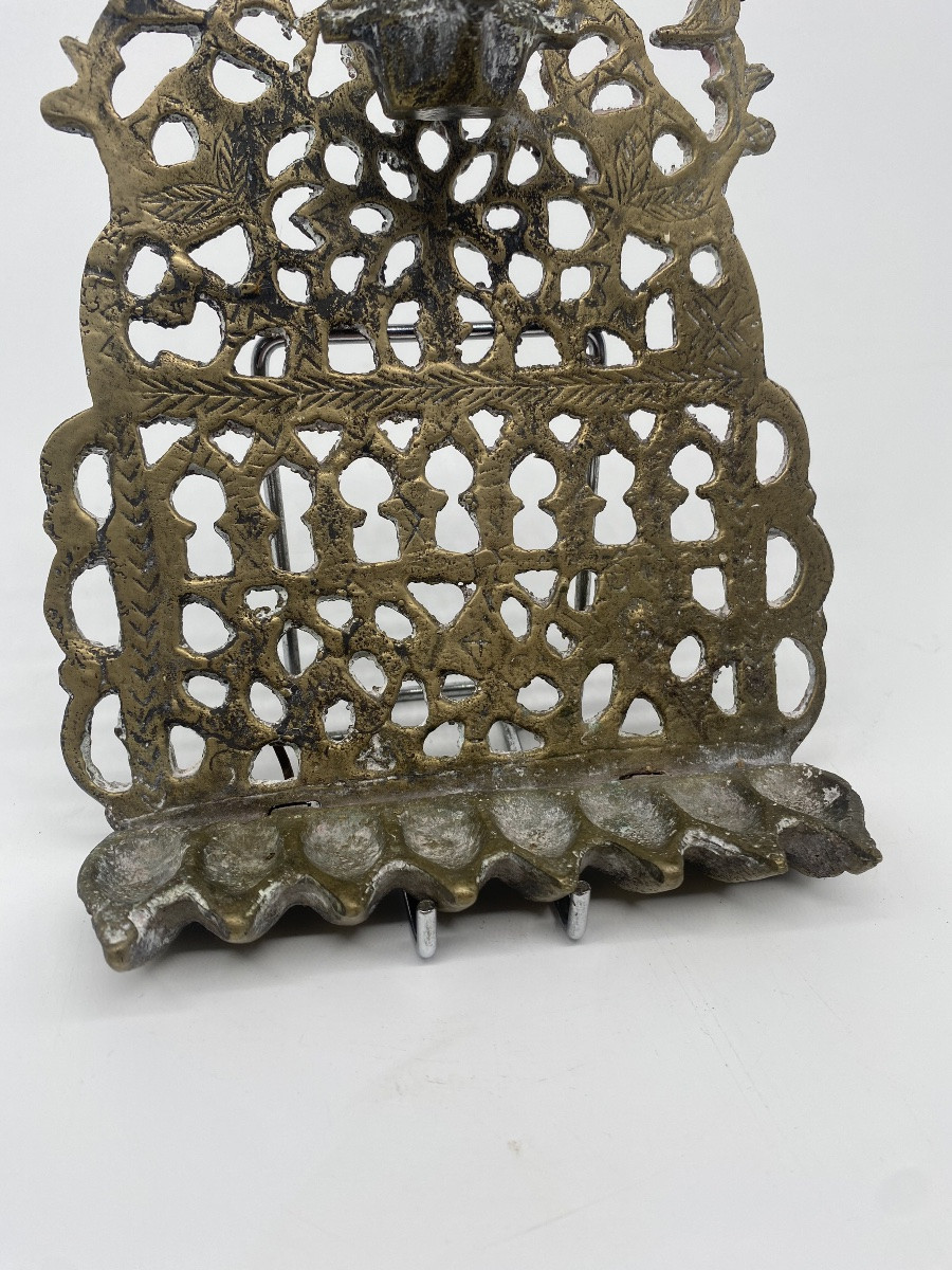 Judaica: Menorah Lampe De Hanouka En Bronze -photo-4