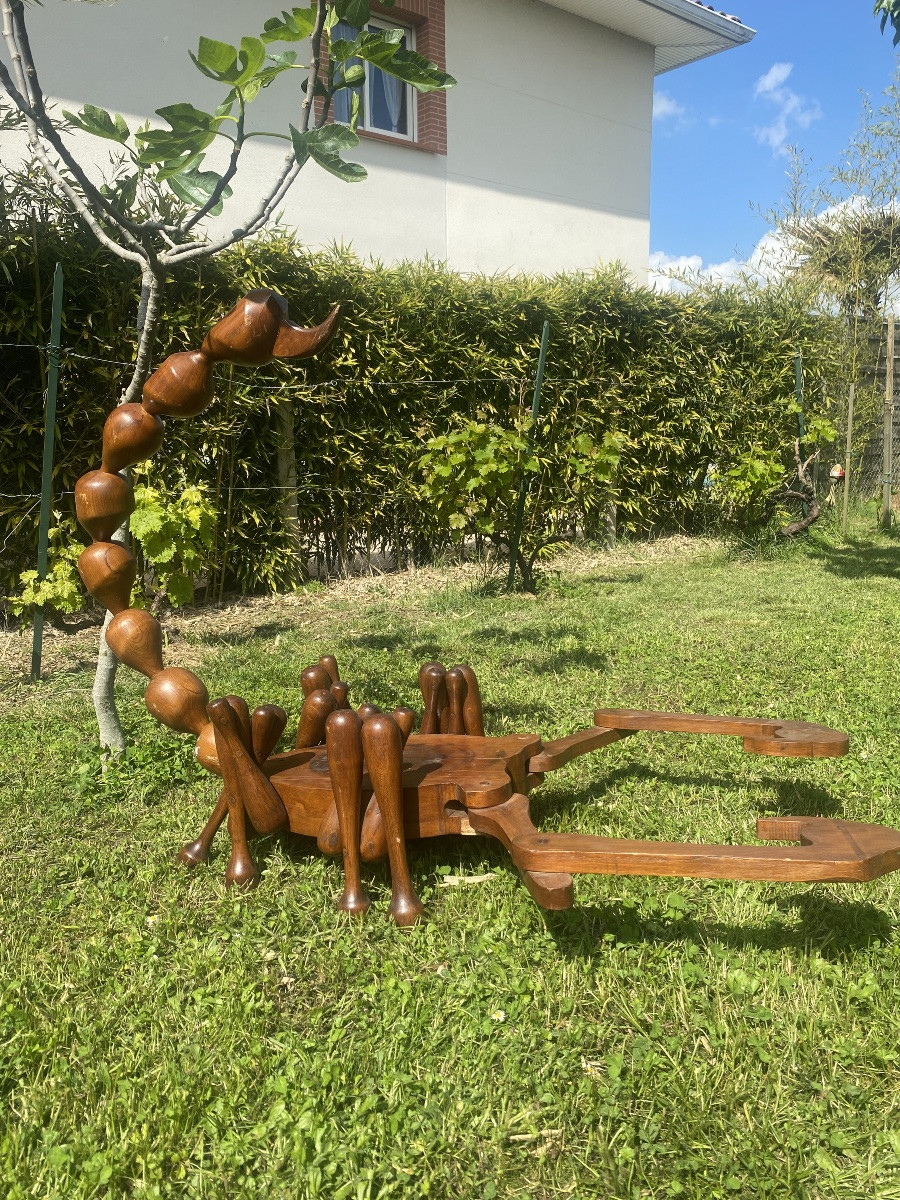 Imposant scorpion articulé en bois, 1970-photo-2