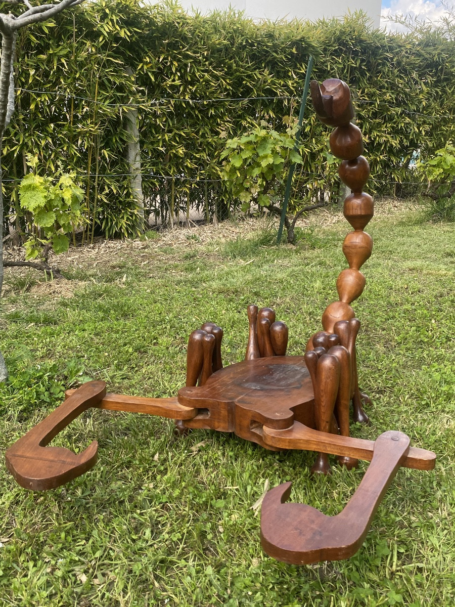 Imposant scorpion articulé en bois, 1970