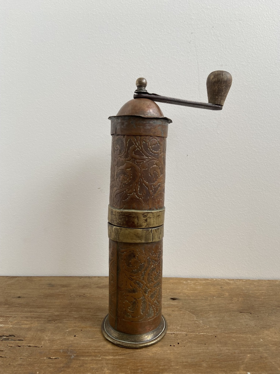 Moulin à poivre Ottoman, cuivre et laiton ciselé, 19ème-photo-2