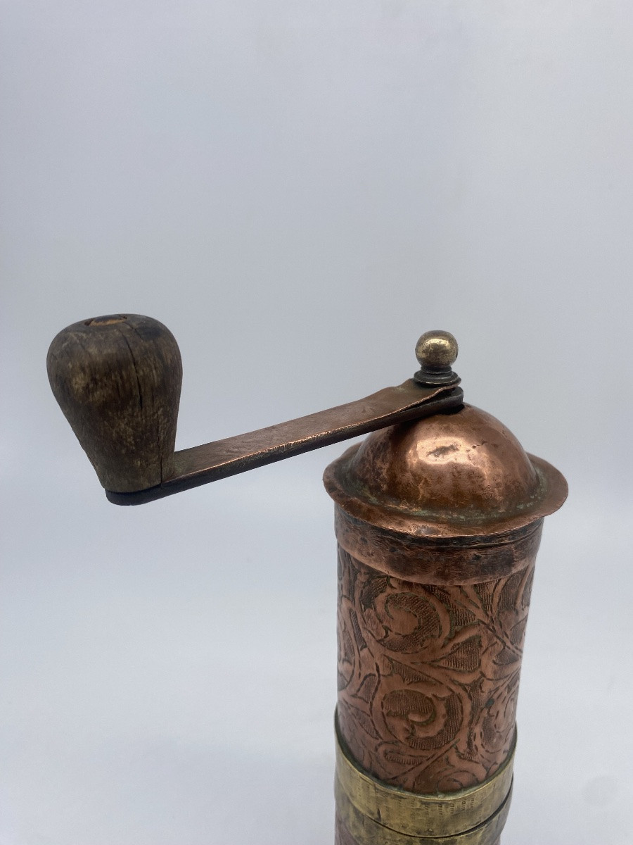 Ottoman Pepper Mill, Copper And Chiseled Brass, 19th Century-photo-1