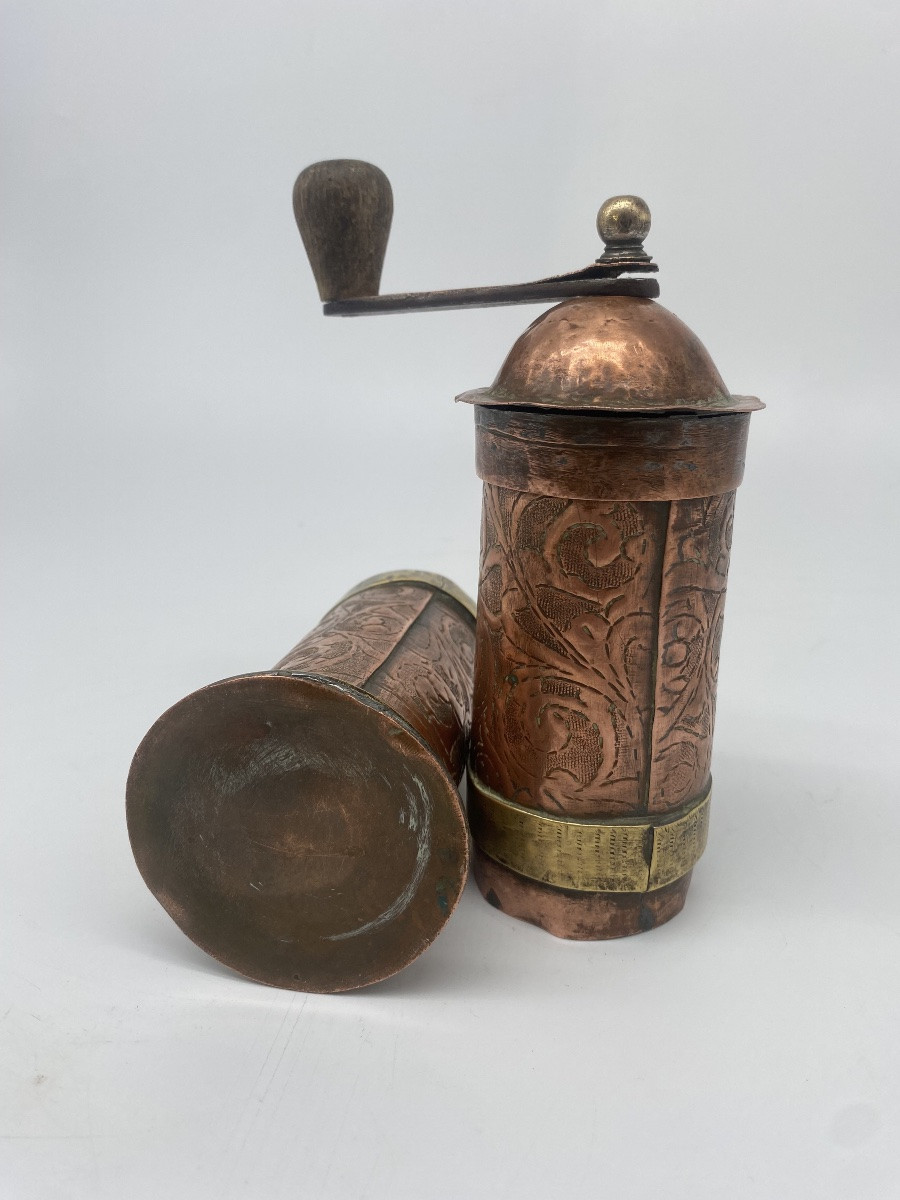 Ottoman Pepper Mill, Copper And Chiseled Brass, 19th Century-photo-4