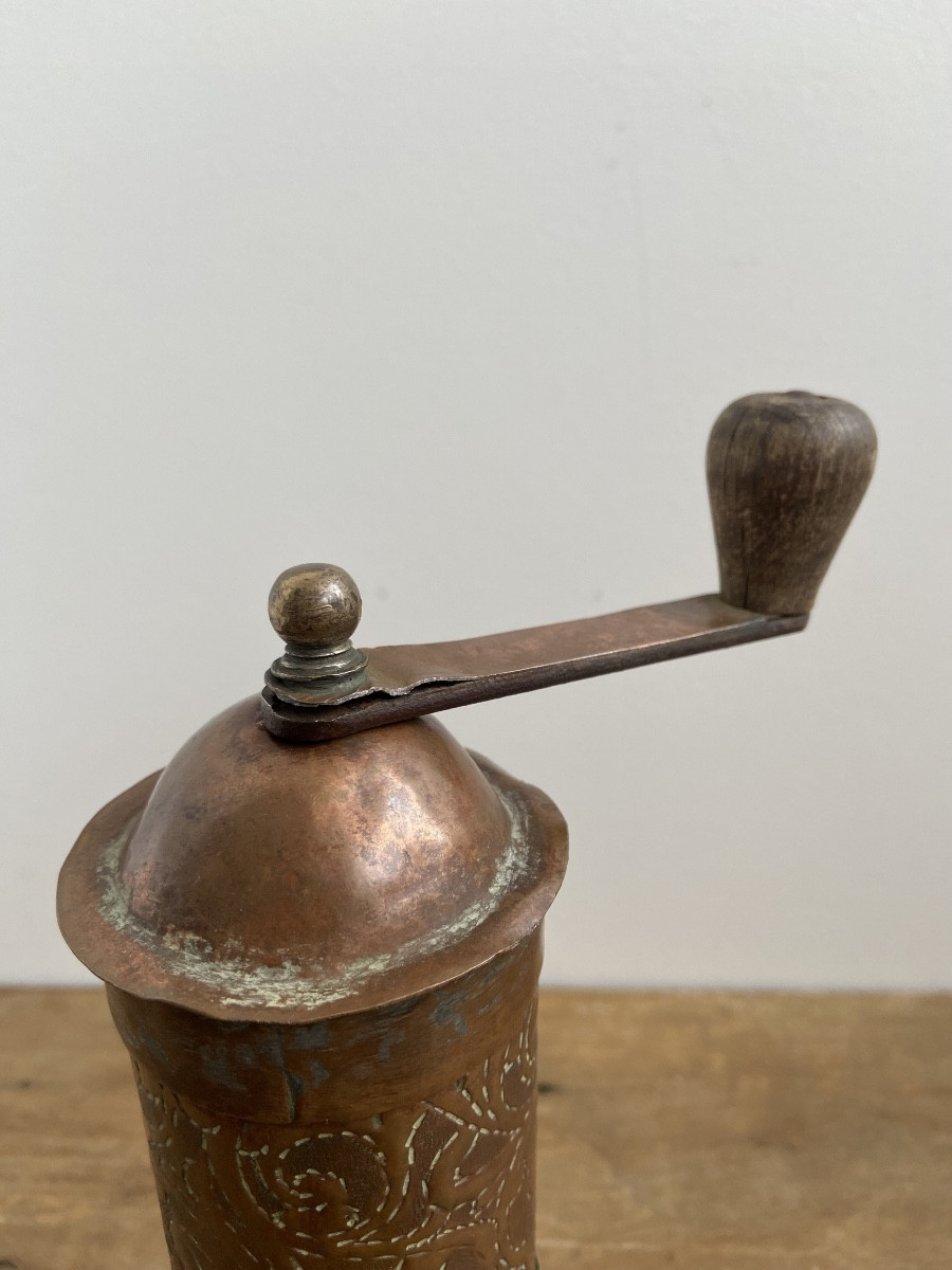 Moulin à poivre Ottoman, cuivre et laiton ciselé, 19ème-photo-1