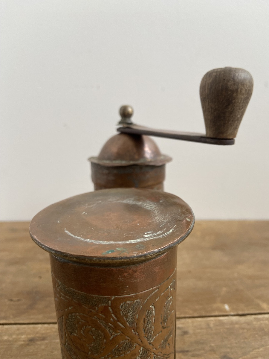 Moulin à poivre Ottoman, cuivre et laiton ciselé, 19ème-photo-4