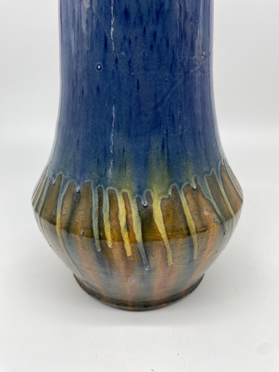 Paire de vase Art Déco grès émaillé vert bleu-photo-6