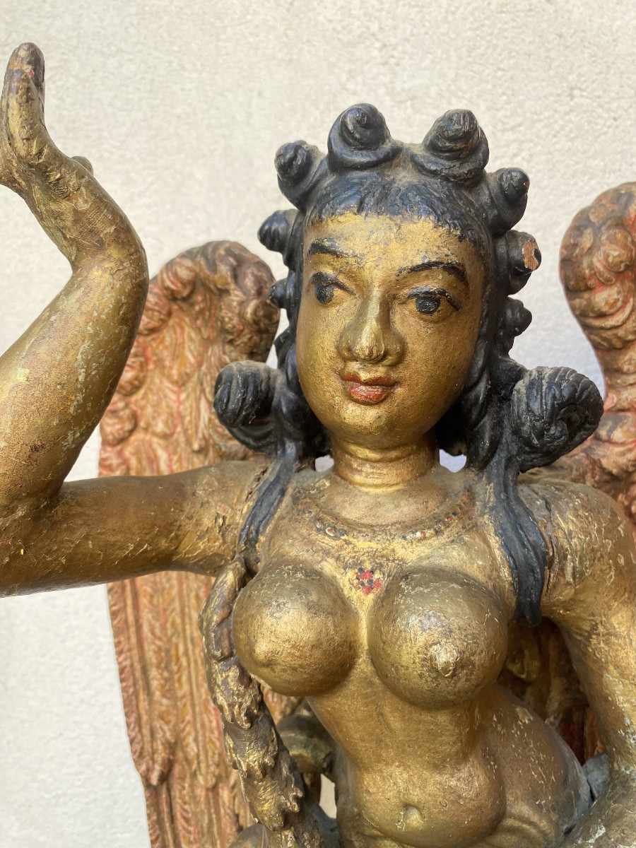 Ange en bois doré, Inde du Sud 19ème-photo-3