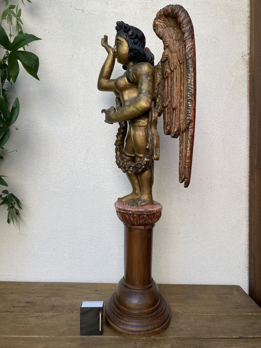 Ange en bois doré, Inde du Sud 19ème-photo-8