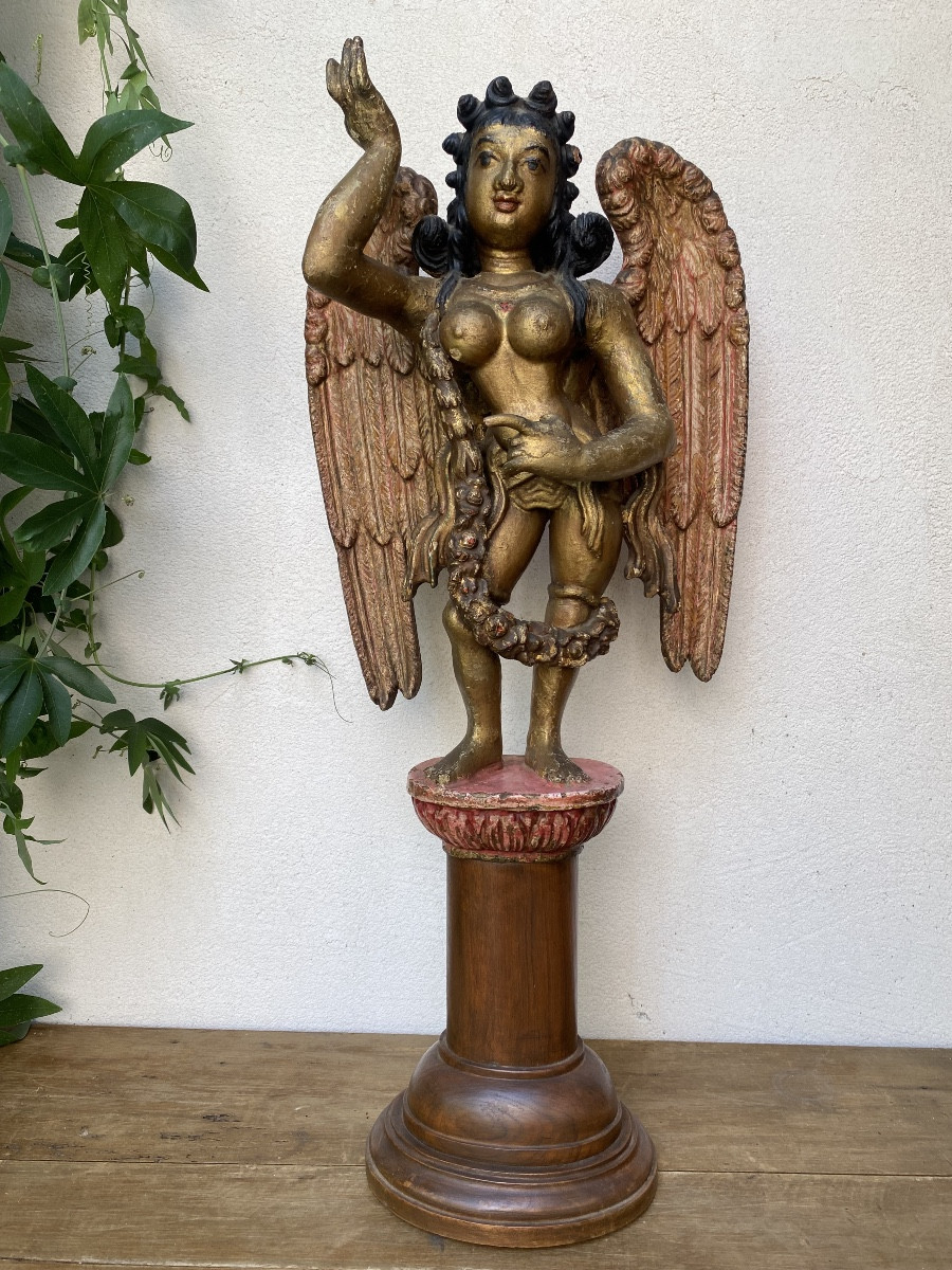 Ange en bois doré, Inde du Sud 19ème