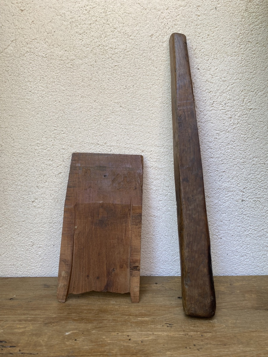 Folk Art: 19th Century Wooden Plane With Brown Patina-photo-5