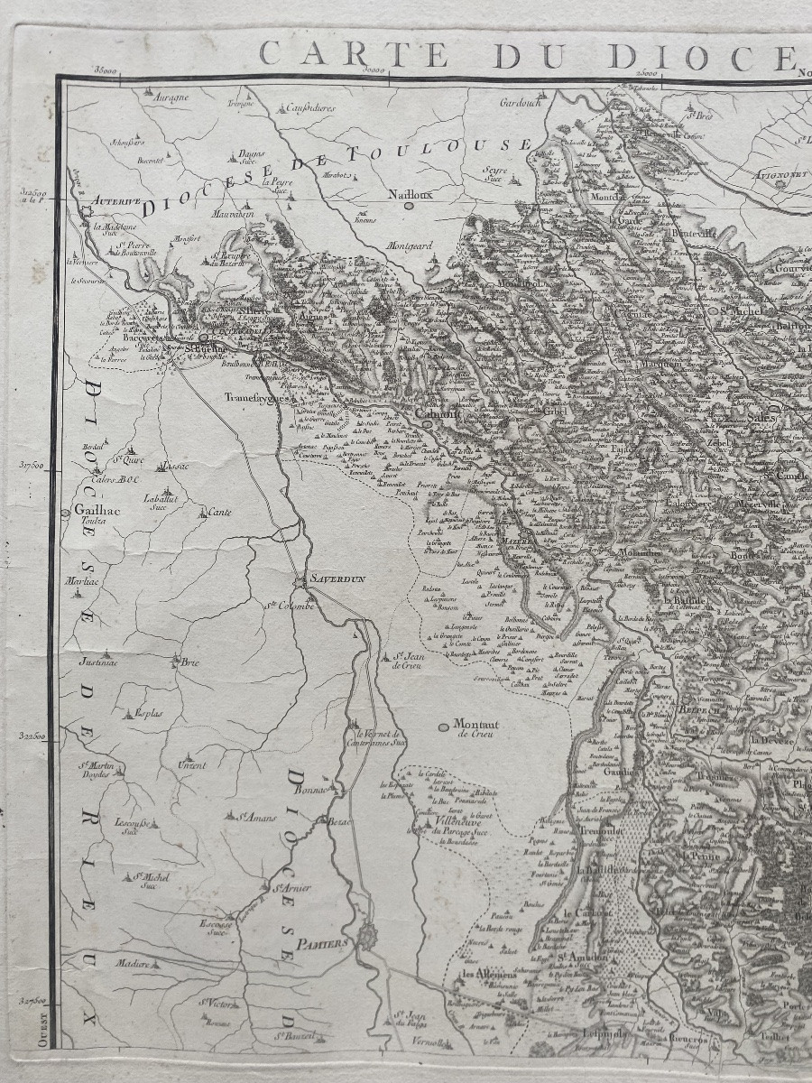 Carte de Diocèse, Mirepoix nord, gravure papier vergé xviii Cassini-photo-4