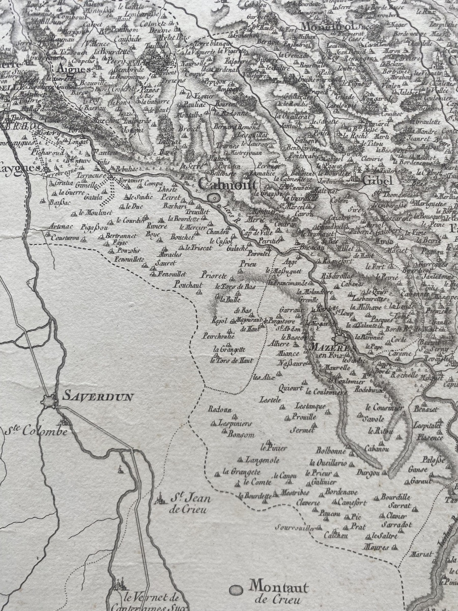 Carte de Diocèse, Mirepoix nord, gravure papier vergé xviii Cassini-photo-3