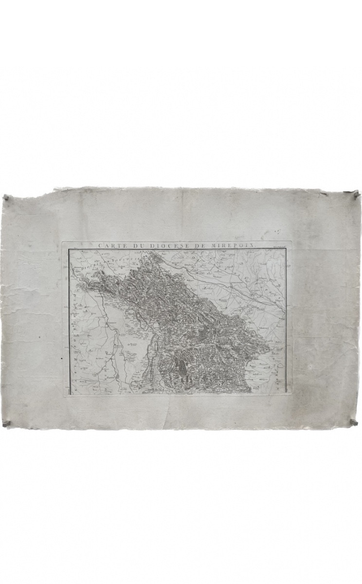Carte de Diocèse, Mirepoix nord, gravure papier vergé xviii Cassini