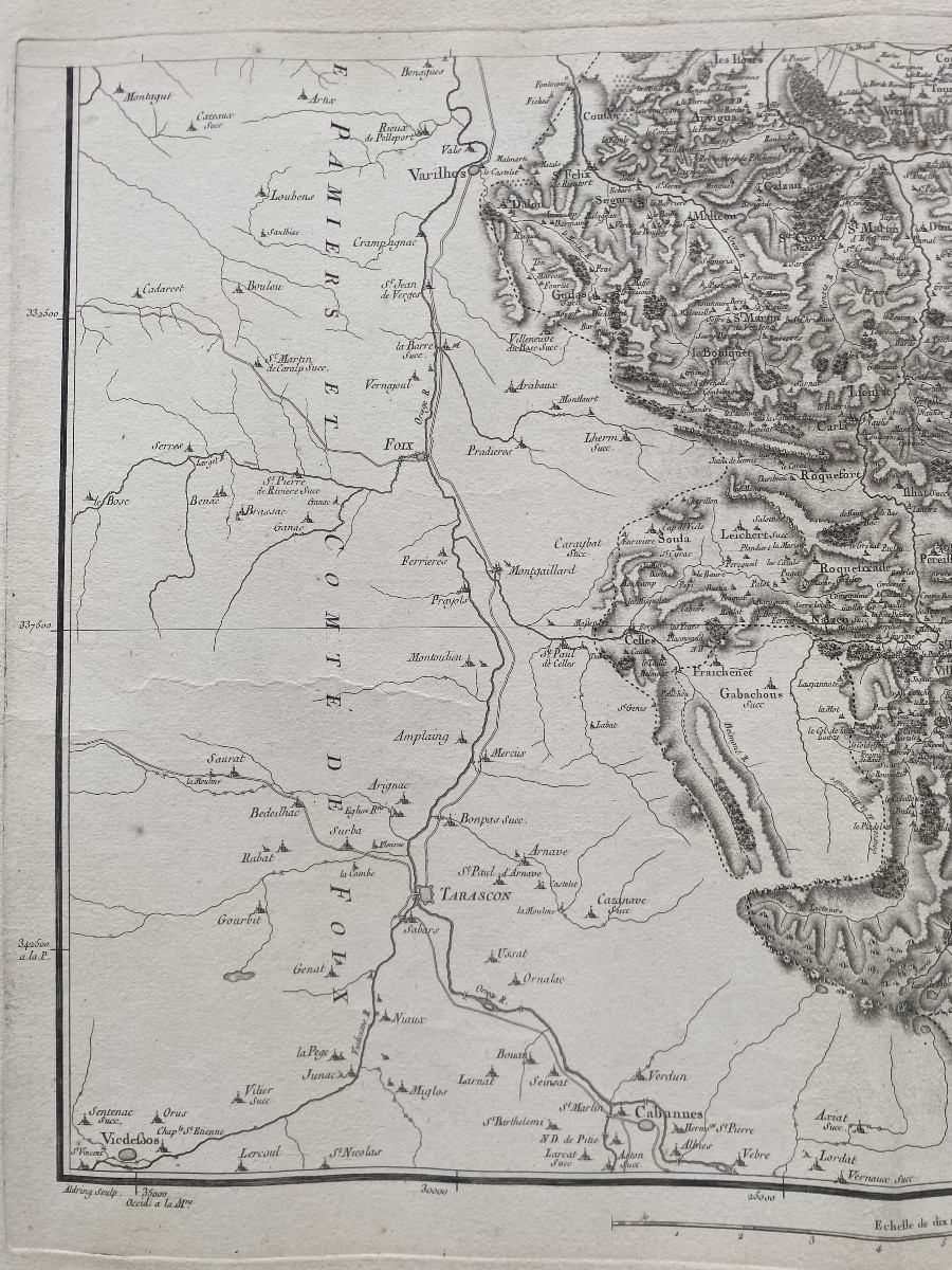 Carte de Diocèse, Mirepoix sud, gravure papier vergé xviii Aldring Bourgoin Cassini-photo-4