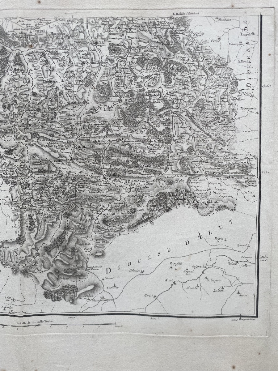 Carte de Diocèse, Mirepoix sud, gravure papier vergé xviii Aldring Bourgoin Cassini-photo-1