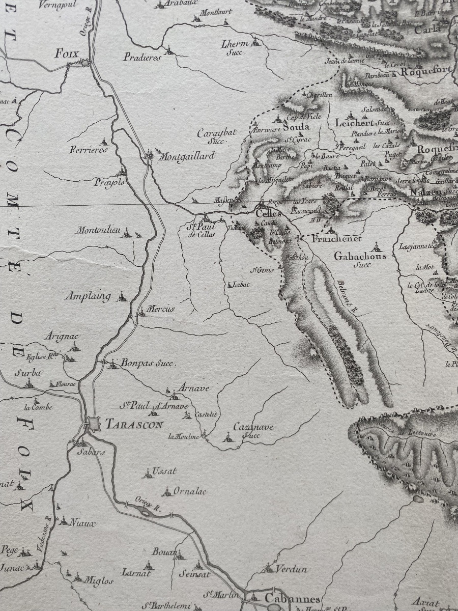 Carte de Diocèse, Mirepoix sud, gravure papier vergé xviii Aldring Bourgoin Cassini-photo-2
