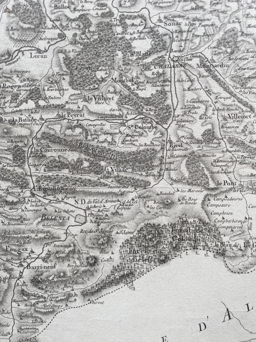 Carte de Diocèse, Mirepoix sud, gravure papier vergé xviii Aldring Bourgoin Cassini-photo-3