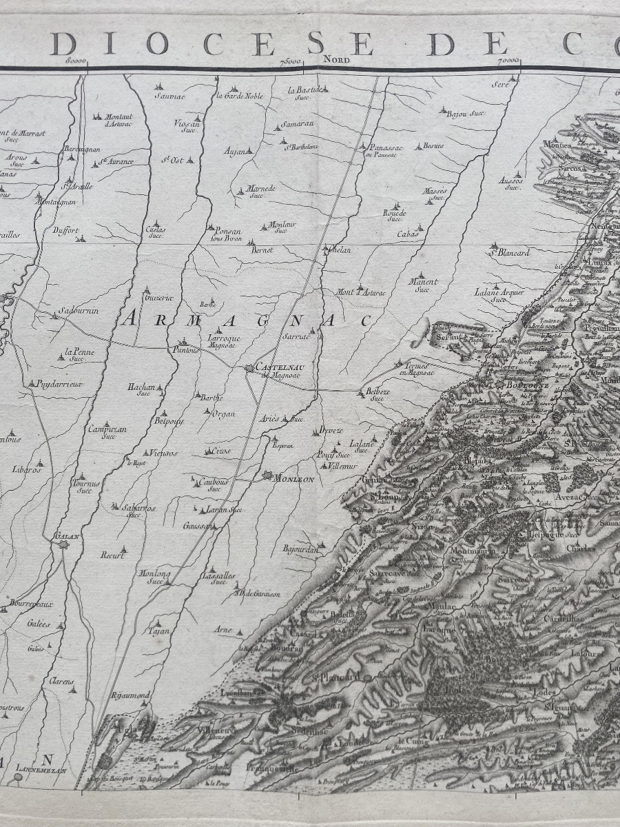 Carte de diocèse, Comminges Nord, gravure papier vergé xviii Cassini -photo-1