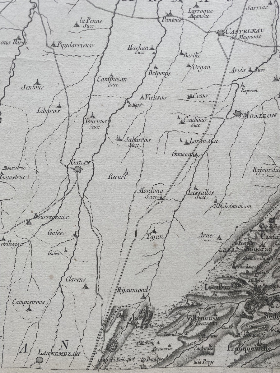 Carte de diocèse, Comminges Nord, gravure papier vergé xviii Cassini -photo-2