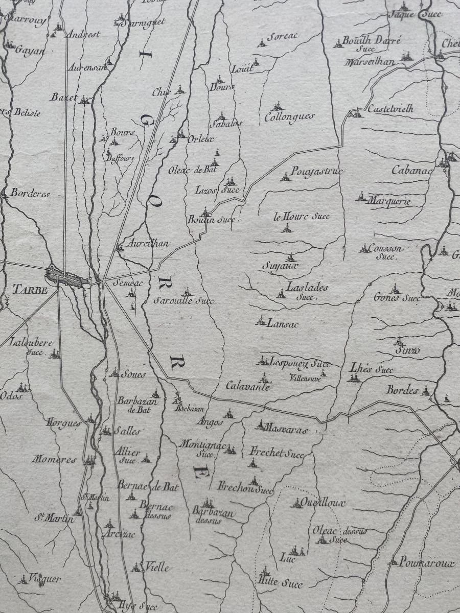 Carte de diocèse, Comminges Nord, gravure papier vergé xviii Cassini -photo-3