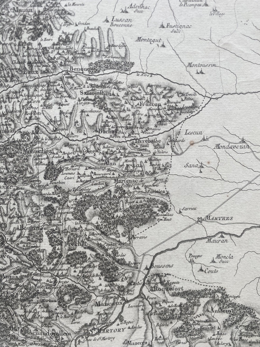 Carte de diocèse, Comminges Nord, gravure papier vergé xviii Cassini -photo-4