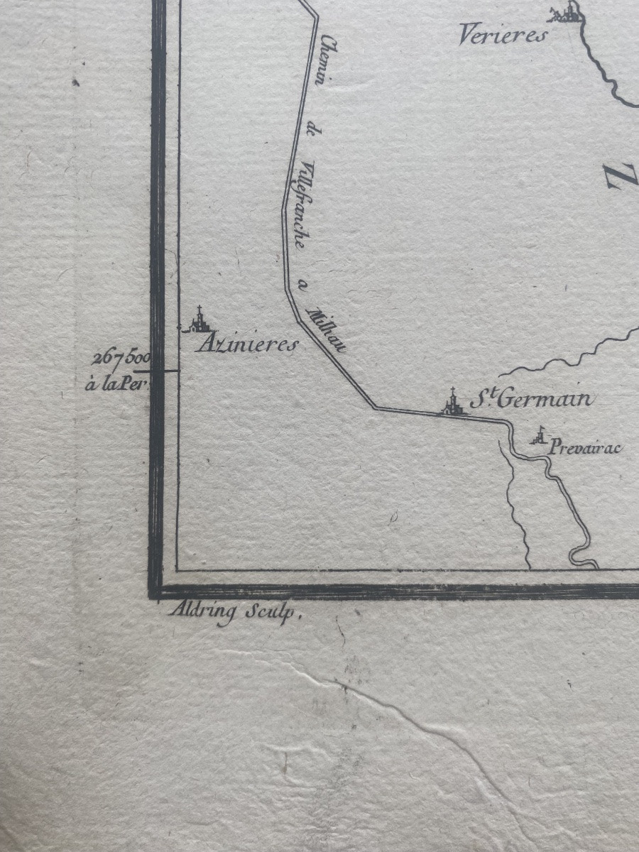 Carte de diocèse, Mende sud, gravure papier vergé xviii, Aldring Bourgoin Cassini-photo-4