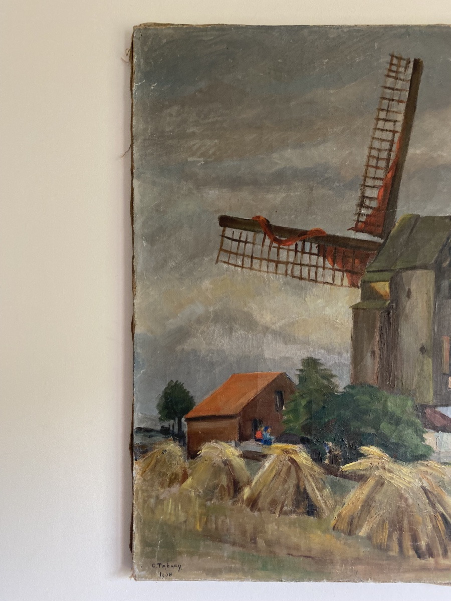Oil On Canvas: View Of A Mill In Vermelles, Céline Tabary 1938-photo-2