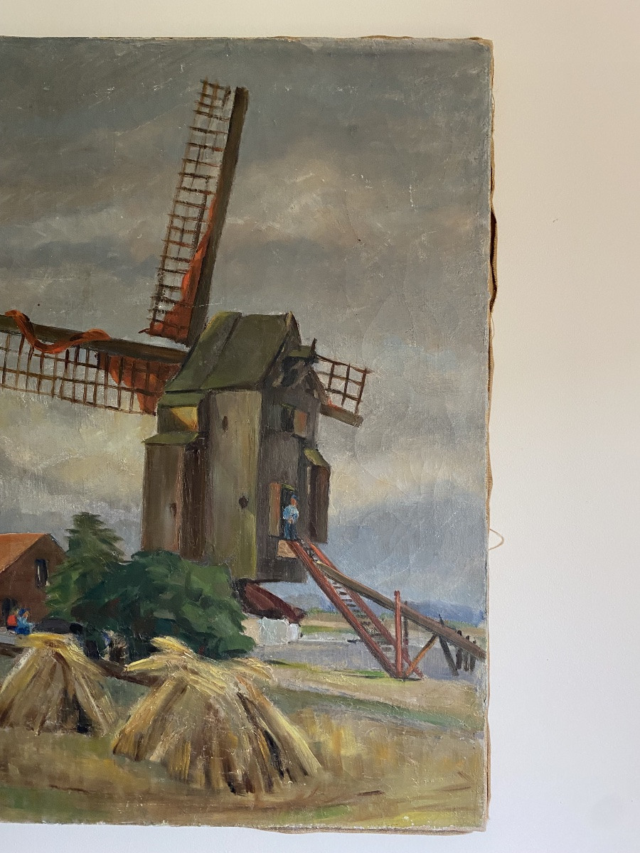 Oil On Canvas: View Of A Mill In Vermelles, Céline Tabary 1938-photo-3