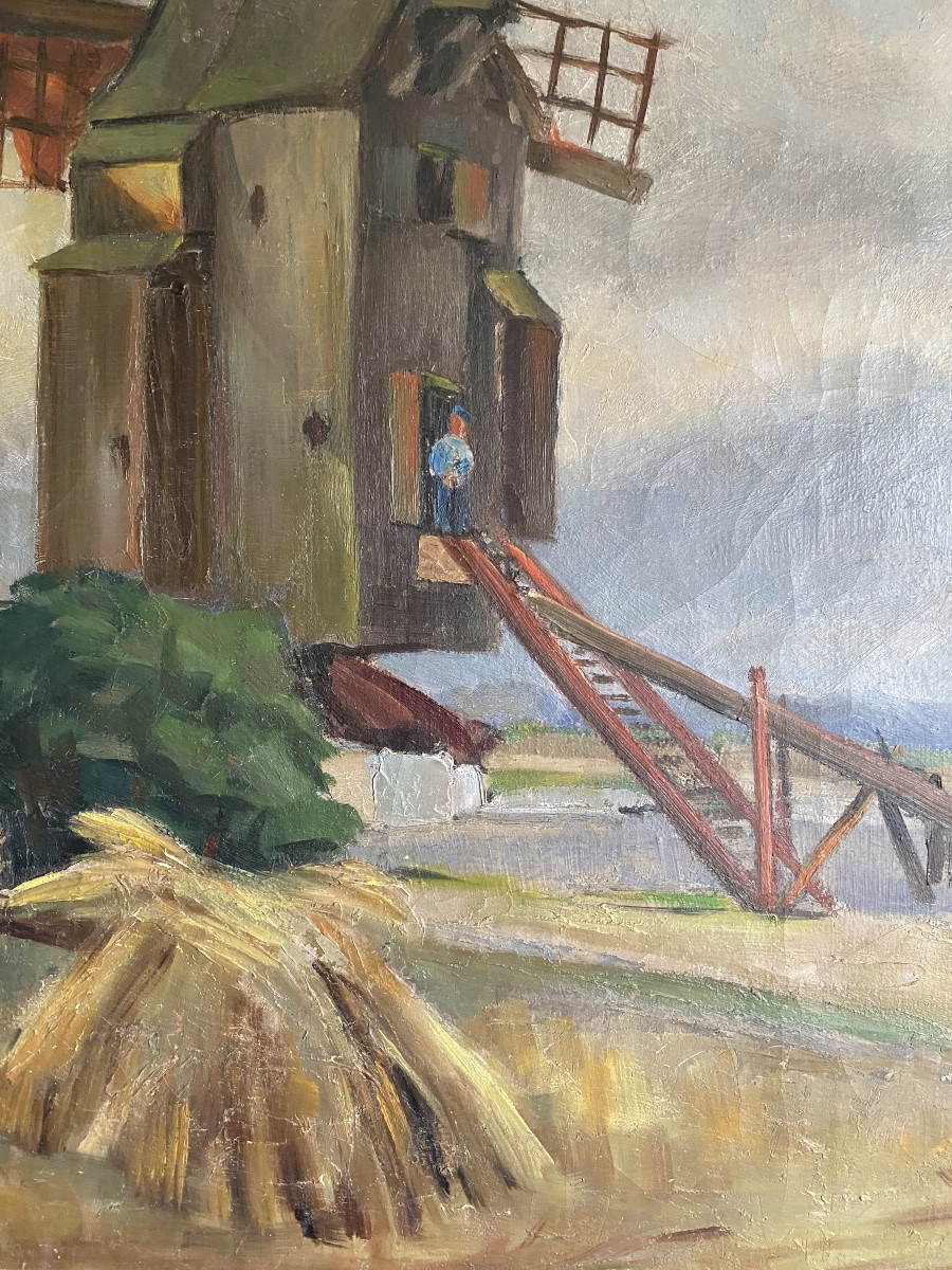Oil On Canvas: View Of A Mill In Vermelles, Céline Tabary 1938-photo-2