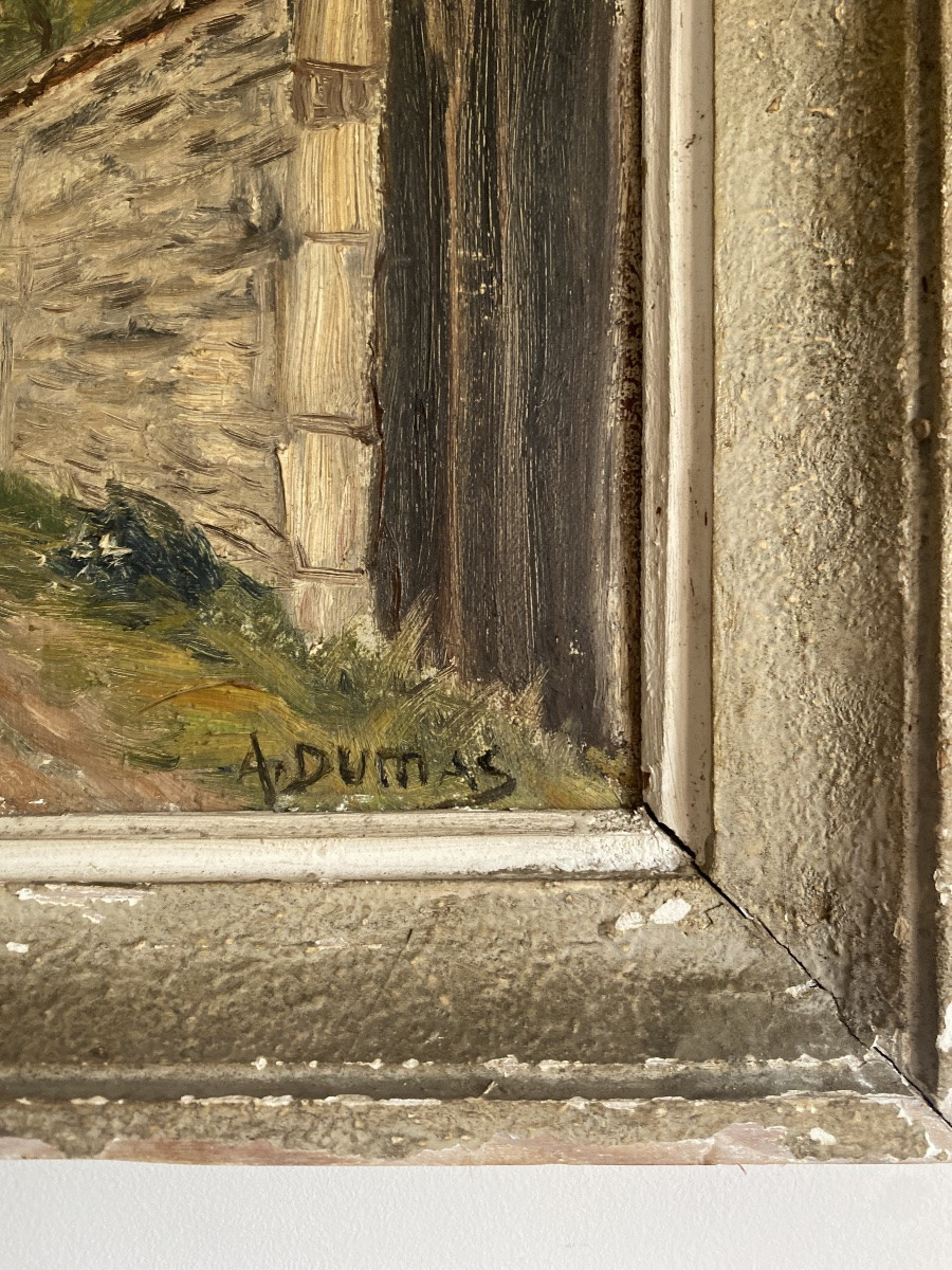 Huile sur toile: vue de la cathédrale de Chartres (?), signé A.Dumas-photo-4