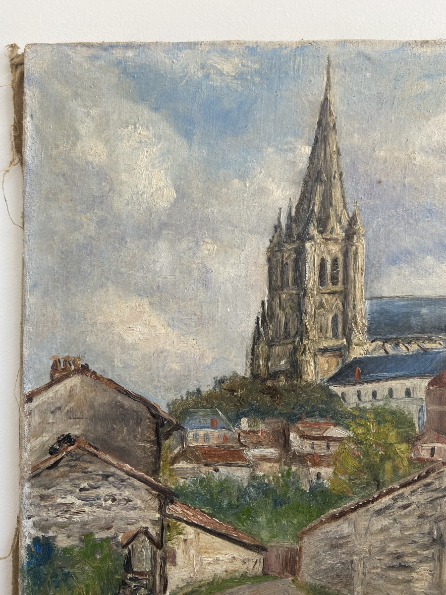 Oil On Canvas: View Of Chartres Cathedral (?), Signed A.dumas-photo-4