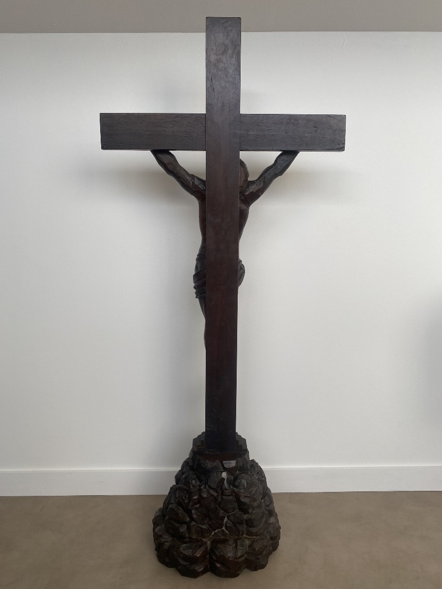 Crucifix en chêne, 105cm, France 19ème-photo-3