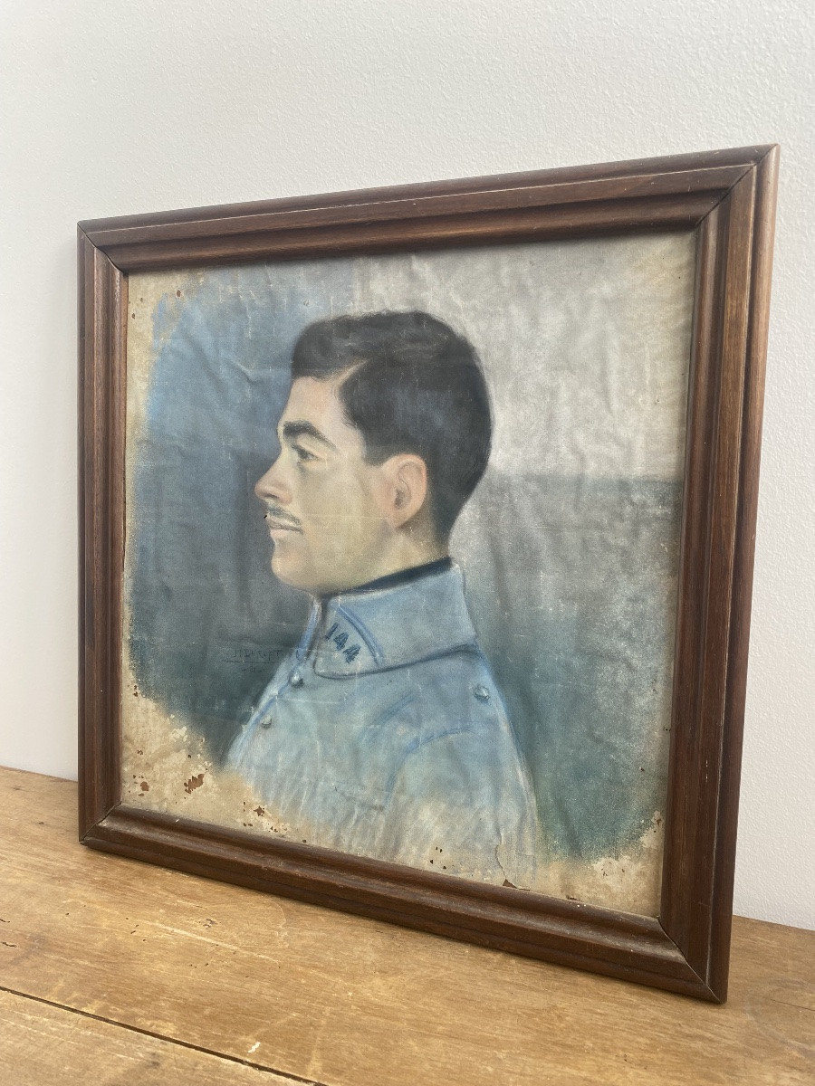 Portrait Militaire pastel, 144ème régiment d’infanterie, France circa 1920-photo-2