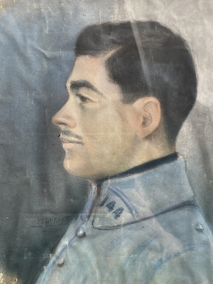 Portrait Militaire pastel, 144ème régiment d’infanterie, France circa 1920-photo-3