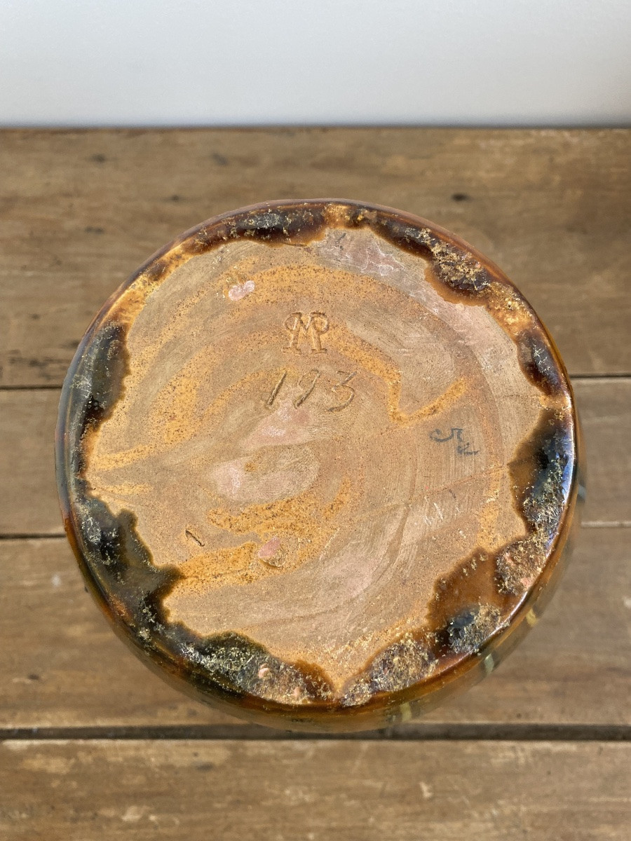 Ovoid Vase With Neck, Art Deco, Blue Glazed Stoneware-photo-2