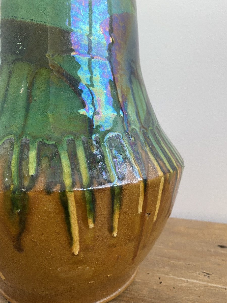 Ovoid Vase With Neck, Art Deco, Green Glazed Stoneware-photo-3