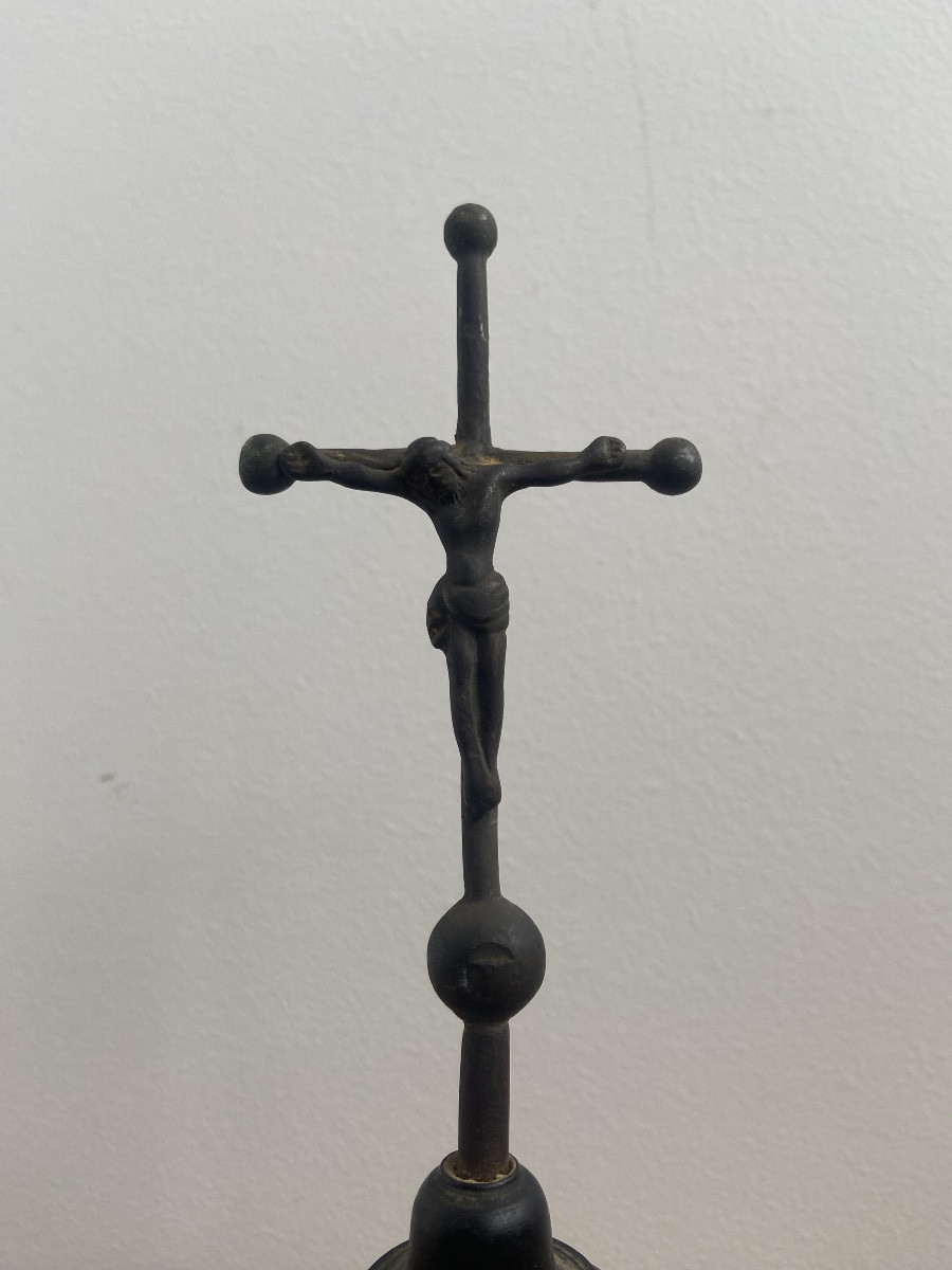 Christ en cuivre sur socle en bois tourné noirci, Napoléon III-photo-2