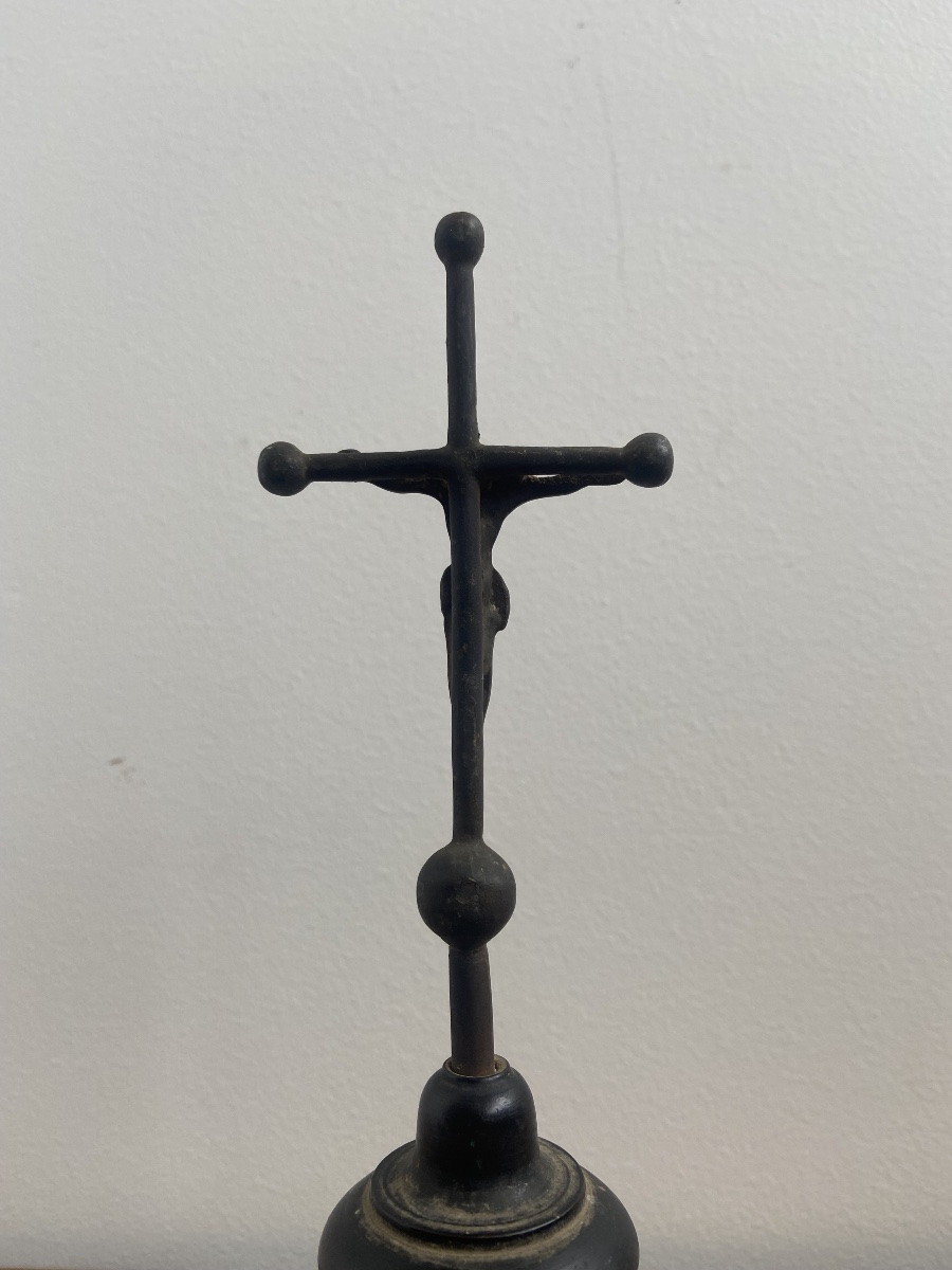 Christ en cuivre sur socle en bois tourné noirci, Napoléon III-photo-3