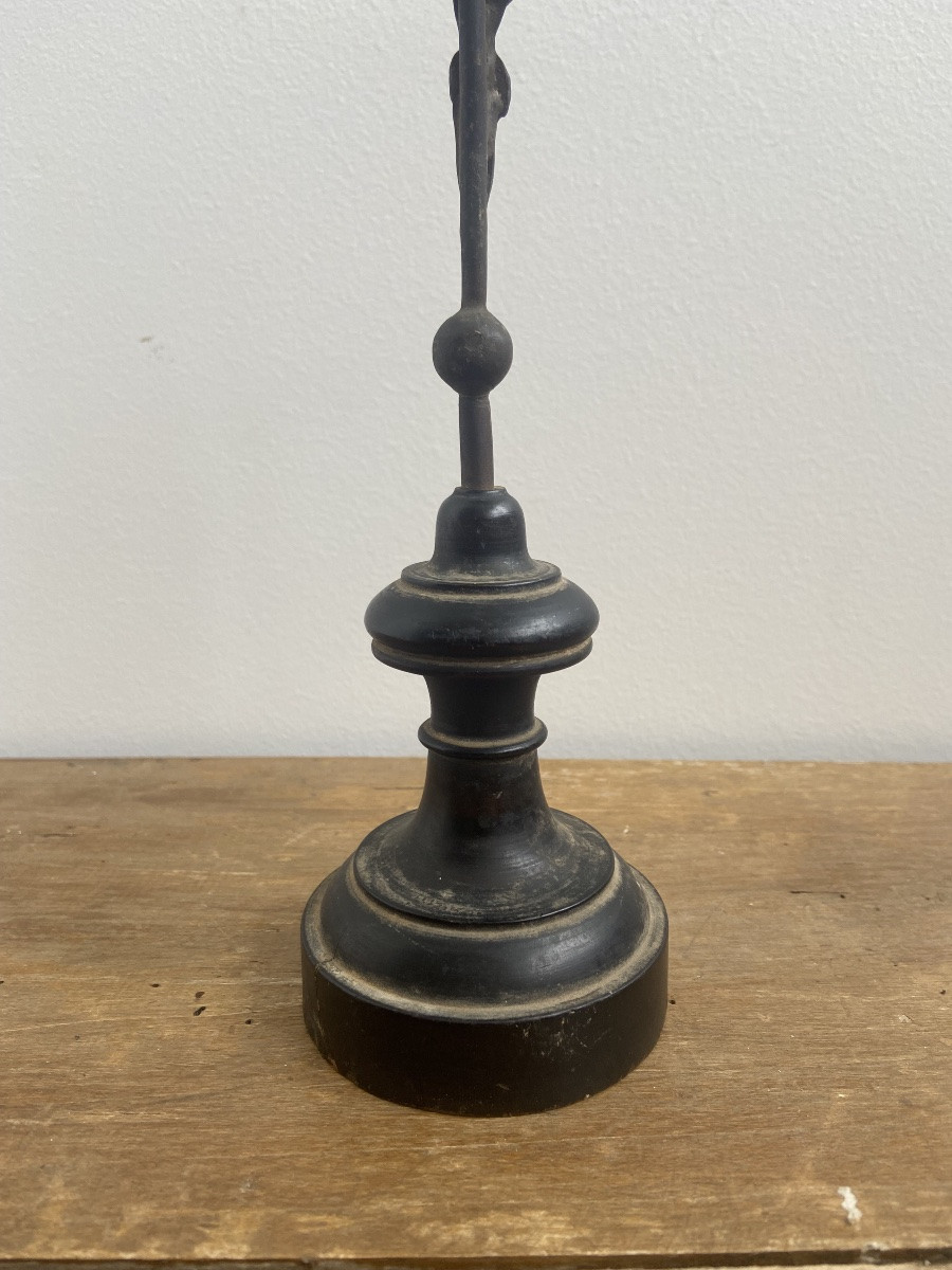 Christ en cuivre sur socle en bois tourné noirci, Napoléon III-photo-4