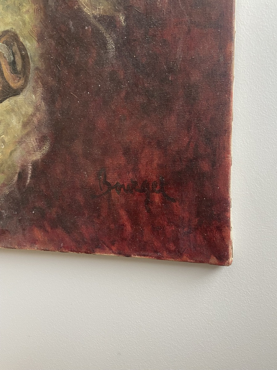 "the Patriarch" By Camille Bourget (1866-1931), Oil On Canvas, Portrait Of A Man With A Pipe-photo-3