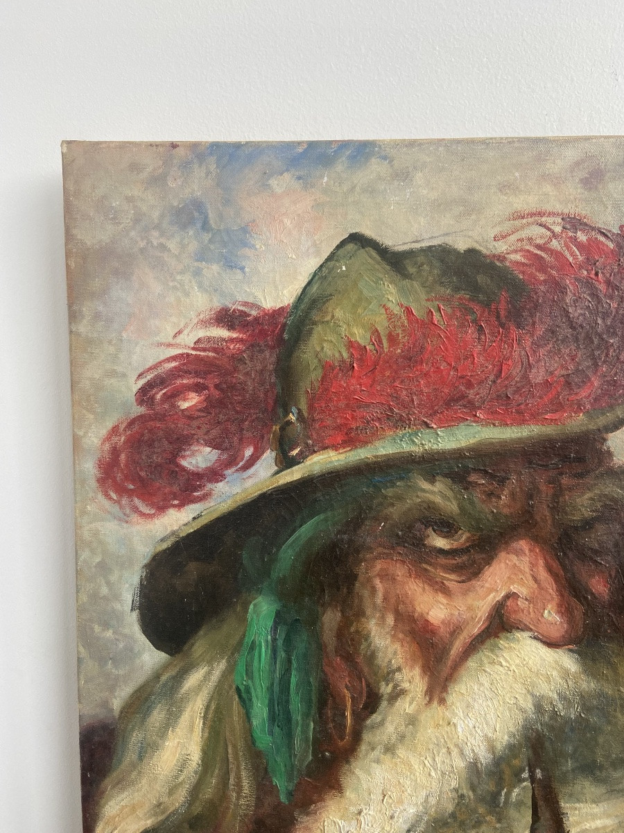 "the Patriarch" By Camille Bourget (1866-1931), Oil On Canvas, Portrait Of A Man With A Pipe-photo-1