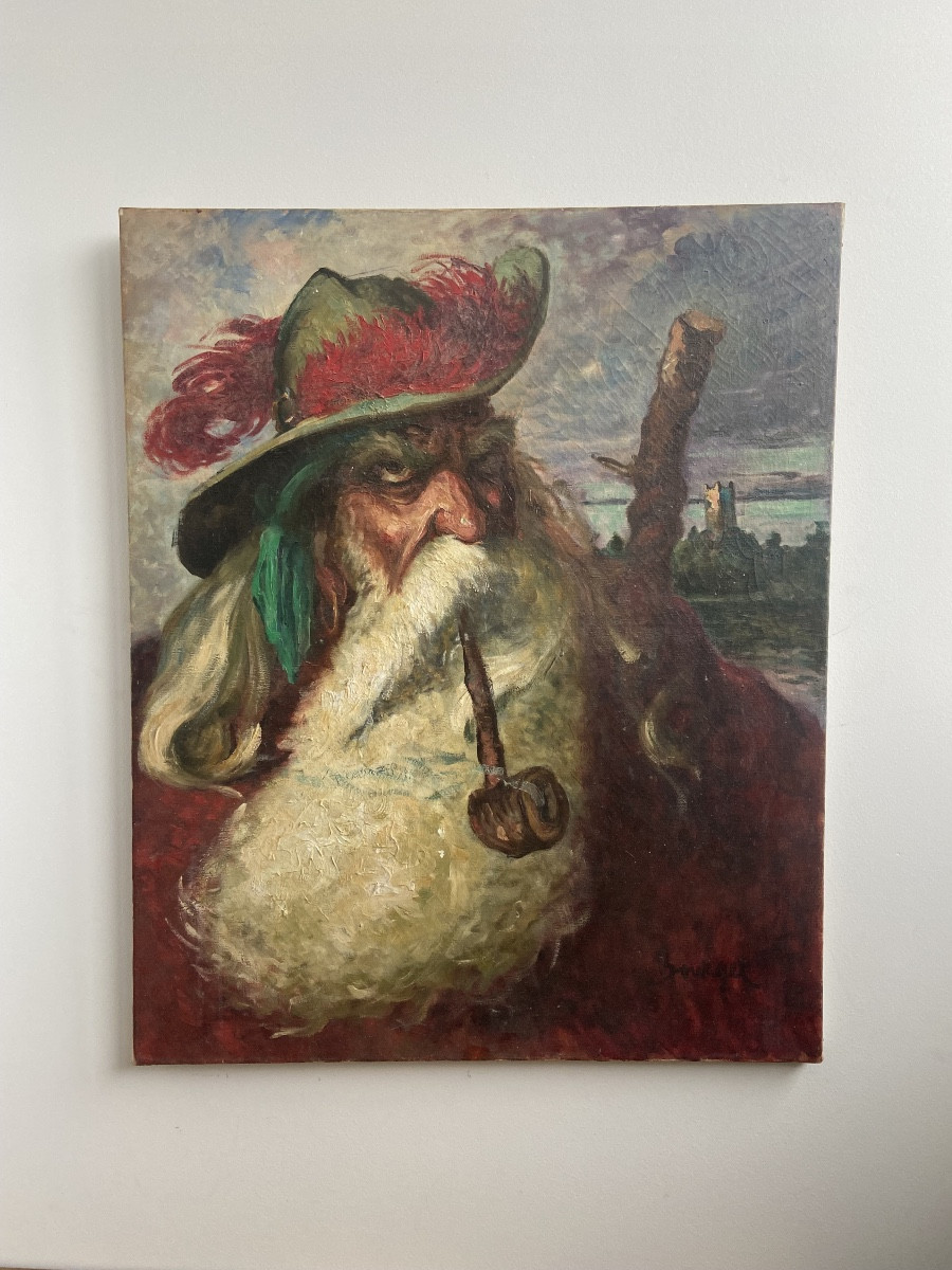 "the Patriarch" By Camille Bourget (1866-1931), Oil On Canvas, Portrait Of A Man With A Pipe