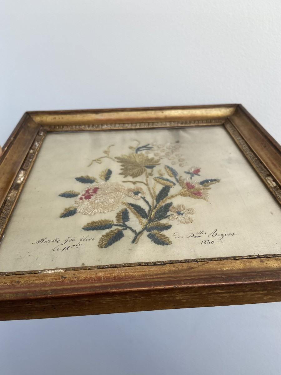 Broderie de fleurs, travail de pensionnat, France 19ème-photo-1